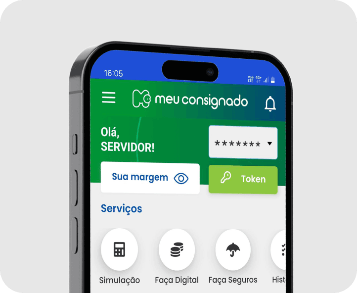 Celular com o aplicativo Meu Consignado aberto