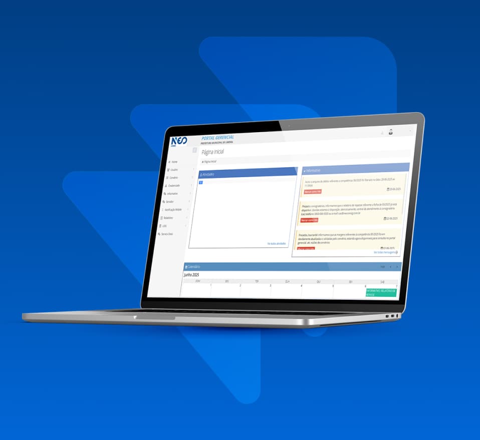 Laptop com o sistema de gestão de consignados da Neoconsig aberto